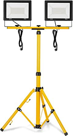 UISEBRT LED Baustrahler 2*100W Kaltweiß mit Stativ Baustellen Strahler